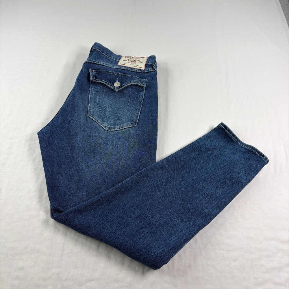 True Religion Jeans Mens 34x32 Blue Geno Relaxed Slim Flap Pockets Stretch Denim